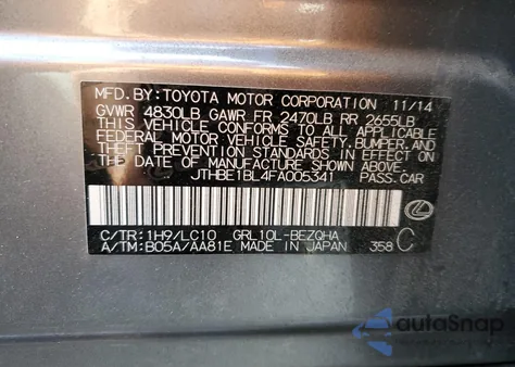 2015 Lexus Gs 350 z USA, uszkodzony, nr VIN JTHBE1BL4FA005341